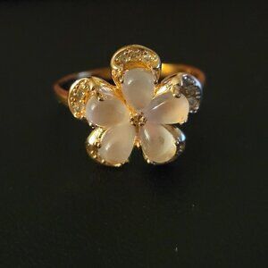 JTV Rose Quartz White Zircon 18K Rose Gold Over Silver Ring
